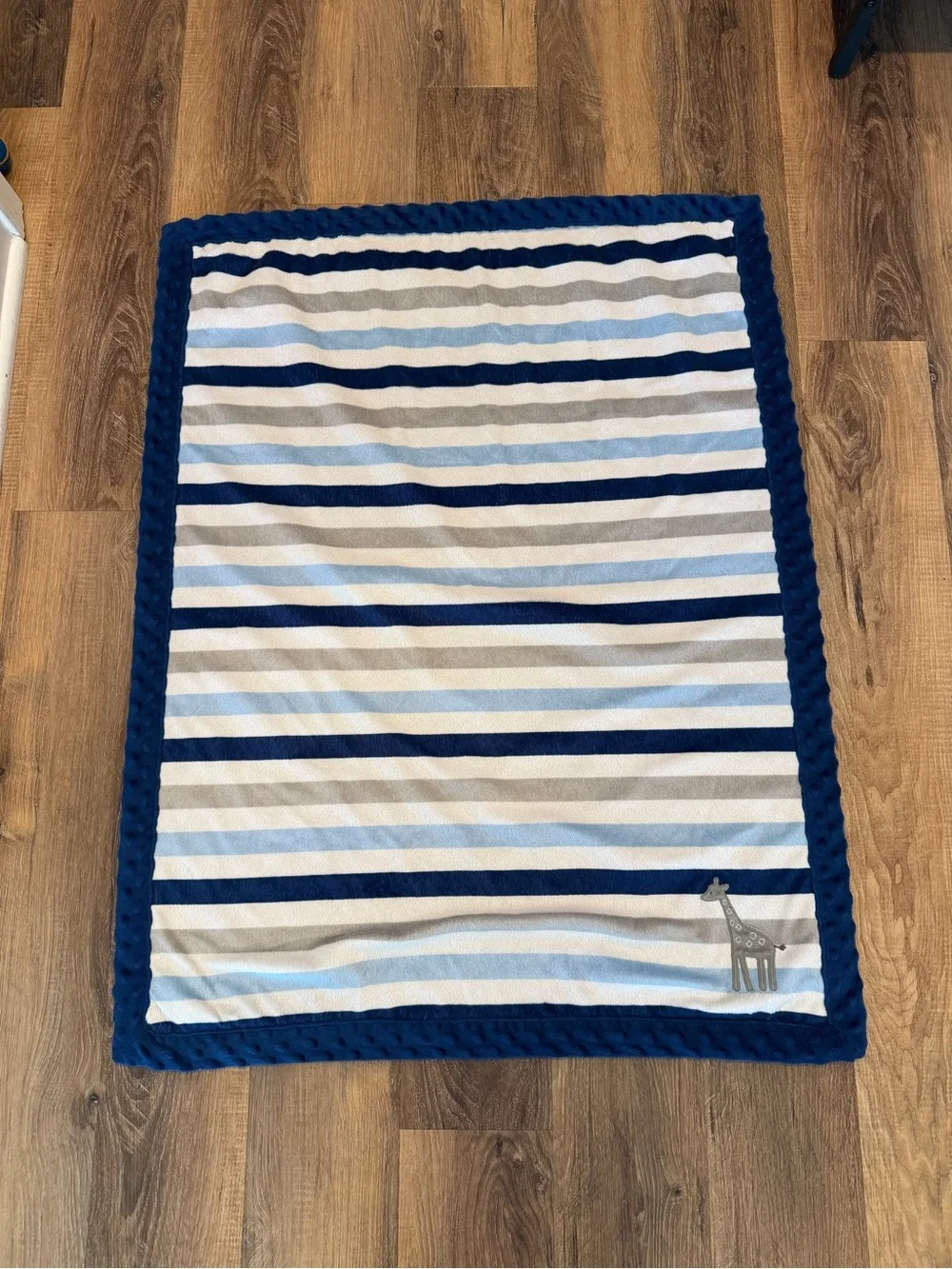 Child of Mine Minky/Sherpa Blue Stripe Giraffe Baby Blanket